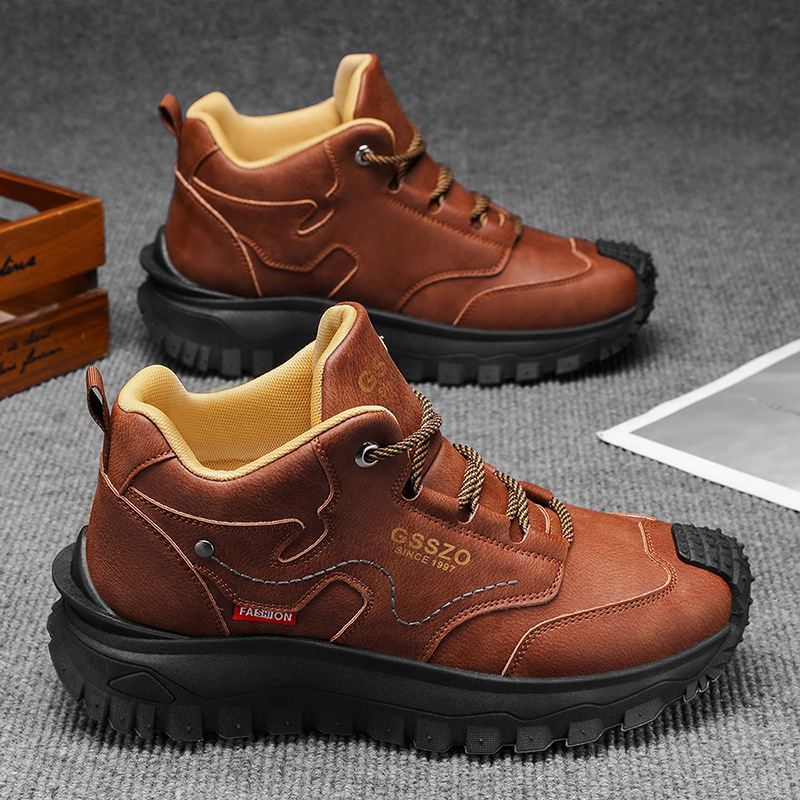 Men's High-Top Work Shoes, Thick-Soled, Slip-Resistant, Wear-Resistant Outdoor Casual Shoes, Fashionable And Versatile H_vogvips.com
