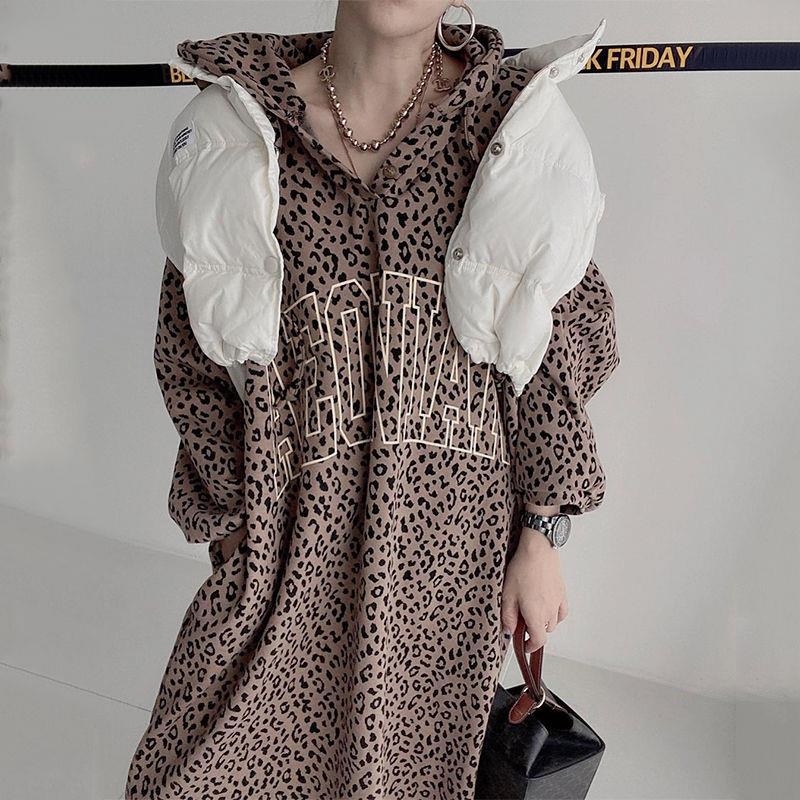 GraceChic Spring And Autumn 140kg Retro Letter Print Leopard Dress For Plus Size Women 150kg Loose Casual Top_voghion.com