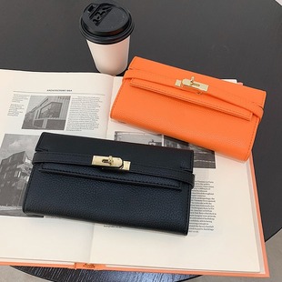 2024 New Summer Fashion Pebbled Pure Color Women's Clutch European and American Style Multi-Card Slot Lock Long Money