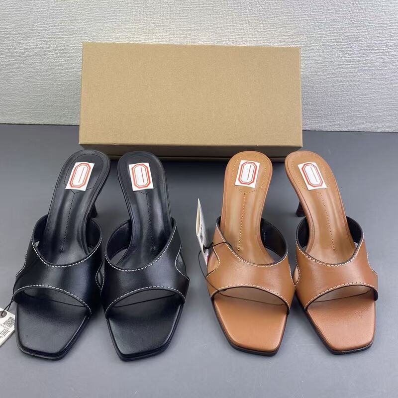Za2026 Brown Stitched Square-Toe Versatile Stiletto Fashion Sandals High Heels Women's Height-Increasing Single Shoes