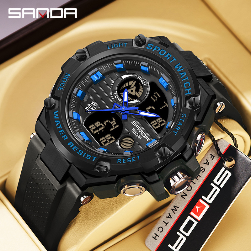 SANDA 3196 Comercio exterior multi-funcional de los hombres en vivo de comercio electrónico popular multi-funcional impermeable reloj deportivo