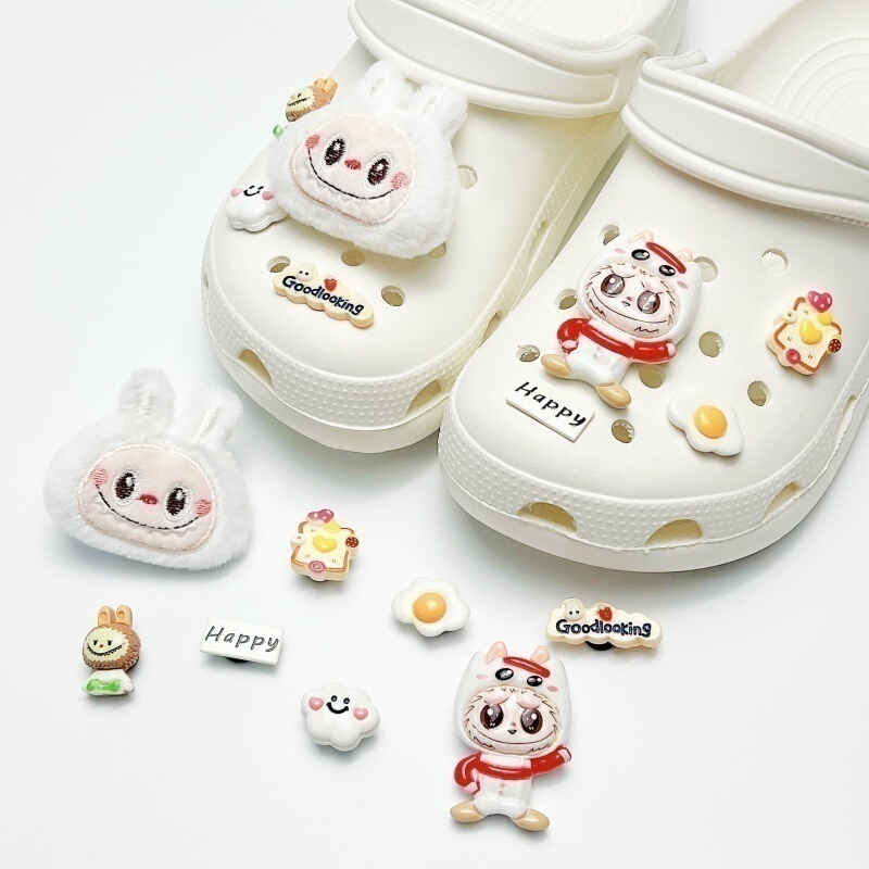 2025 New Cute Plush White Labubu DIY Decorative Doll Hole Shoes Versatile DIY Shoe Buckle