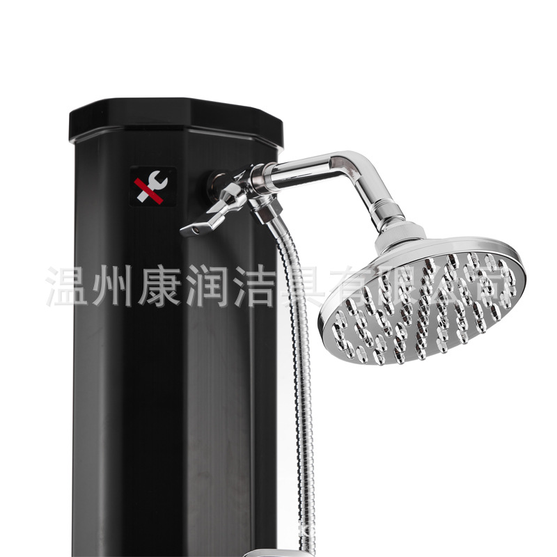 Columna de ducha solar negra cepillada de 35L con rociador manual y calentamiento solar.