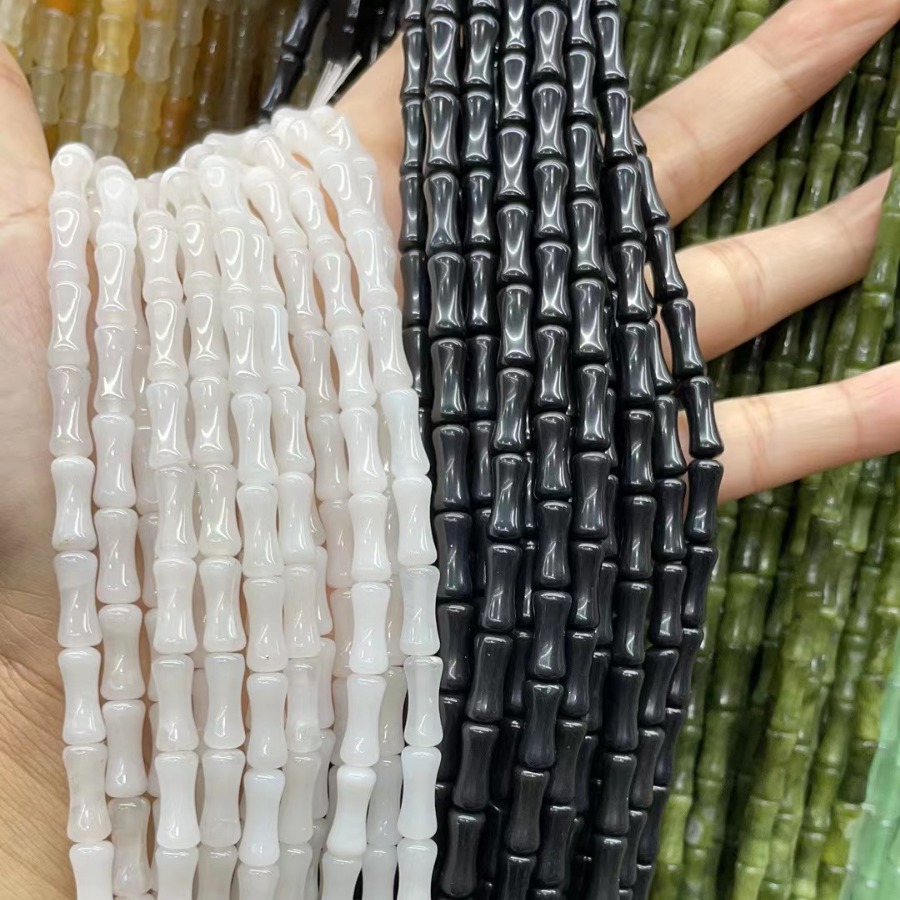 Bamboo Joint Beads Natural White Jade Black Stone Bamboo Joint DIY Jewelry Accessories Bracelet Necklace Jade Bead Seed Beads String