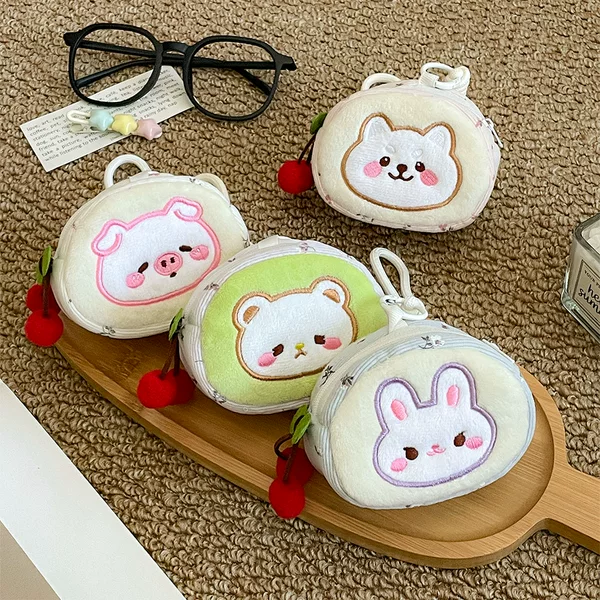 Original cute cherry animal plush coin purse, lipstick, small accessories, earphone, data cable, and miscellaneous item storage bag