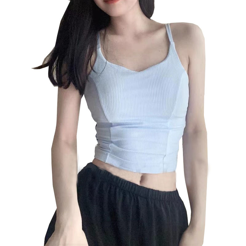 Comercio exterior transfronterizo Chaleco deportivo de fitness Rayas básicas de mujer de secado rápido elástico alto con almohadilla en el pecho Yoga Pilates Sling