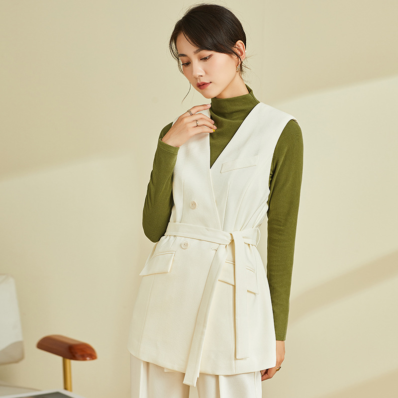Áo vest gile nữ không tay phong cách retro, thiết kế độc đáo mặc xuân thu — Áo Vest Đen (không có cổ áo)