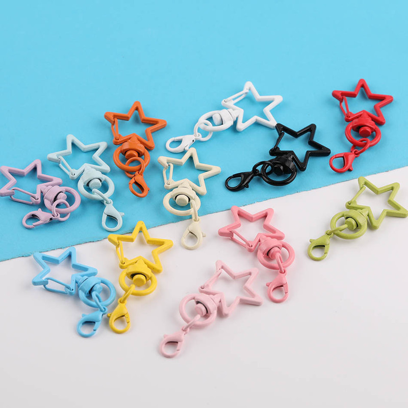Macaron Five-Pointed Star + Lobster Clasp Rotating Keychain DIY Handmade Material Bead Hanging Buckle Accessory