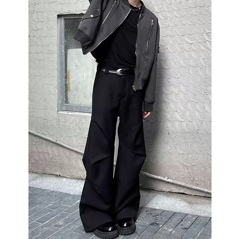American Retro Design Pleated Drape Wide-Leg Casual Suit Pants for Men Spring and Autumn Loose Casual Flared Trousers