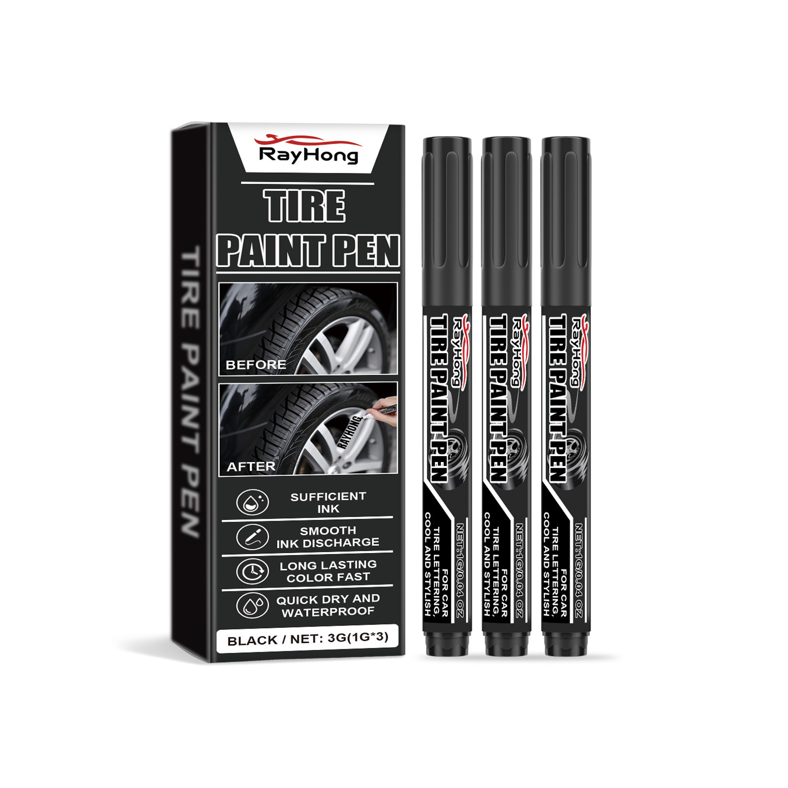 Sort bildækmalingspen flerfarvet ikke-falmende maling kreativ olieret dækmarkørpen_voghion.com