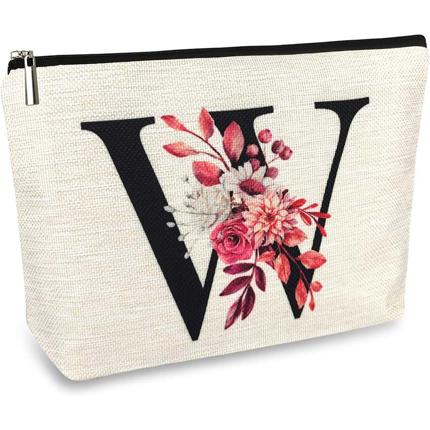 Bolso de cosméticos para mujer de Amazon transfronterizo letra patrón creativo bolsa de cosméticos bolsa de almacenamiento bolsa de cremallera impermeable de lino
