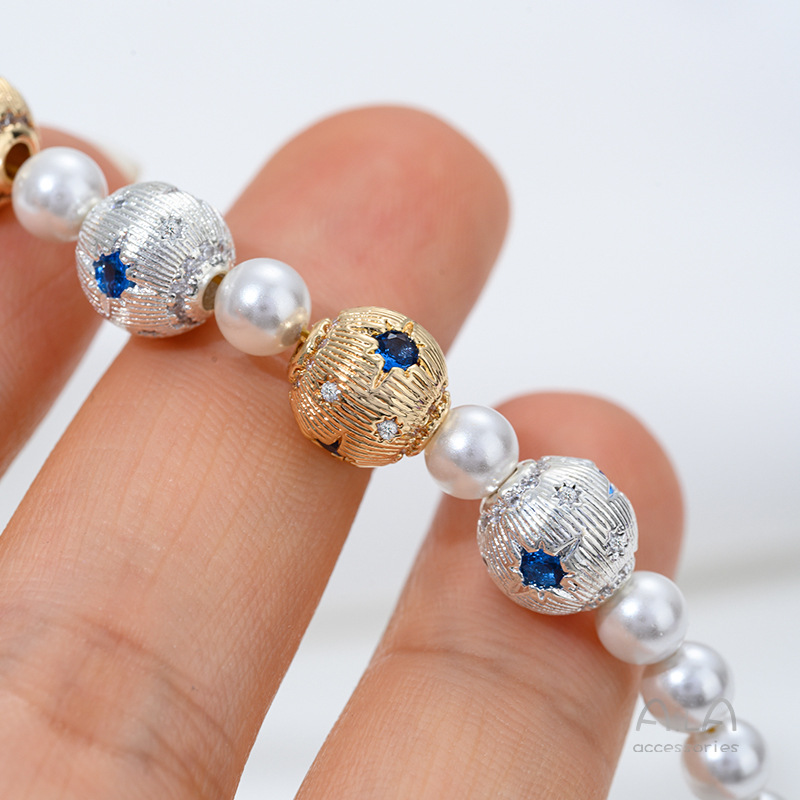 Wholesale Spacer Beads 14K Gold-Plated Color-Preserving Zircon-Inlaid Large-Hole Round Beads DIY Bracelet Necklace Materials String Crystal Pearl Barrel Beads