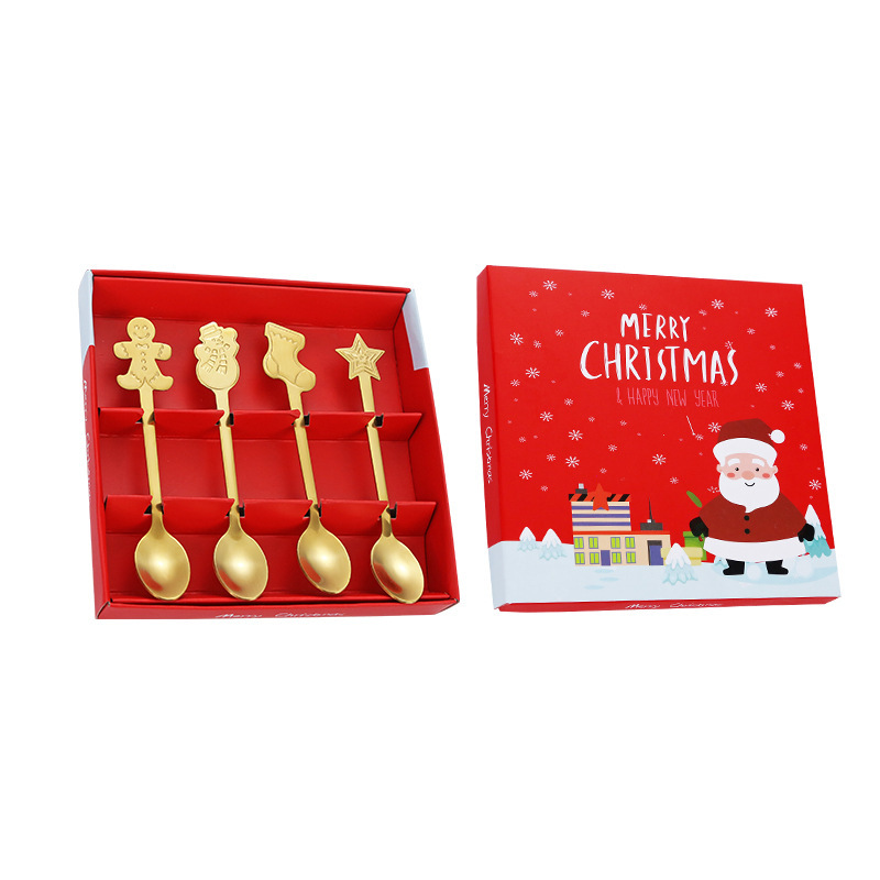 クロスボーダーステンレス製クリスマス食器スプーンクリエイティブコーヒー祭りギフトボックスかわいいセット漫画ジンジャー男スプーン|undefined