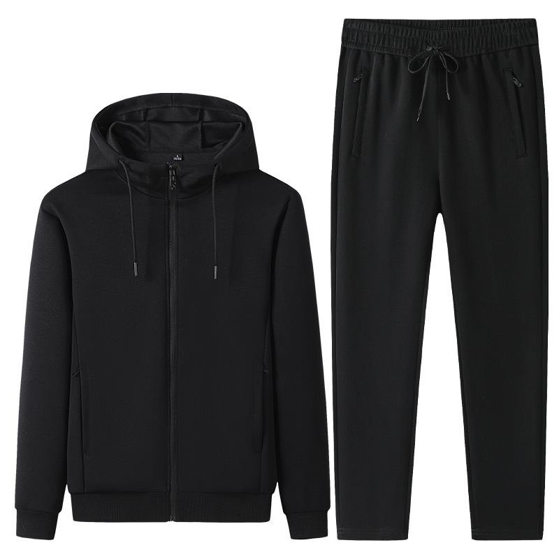 Traje deportivo de algodón transfronterizo para hombres primavera y otoño running cardigan con capuz, chaqueta, pantalones rectos, tamaño grande de dos piezas