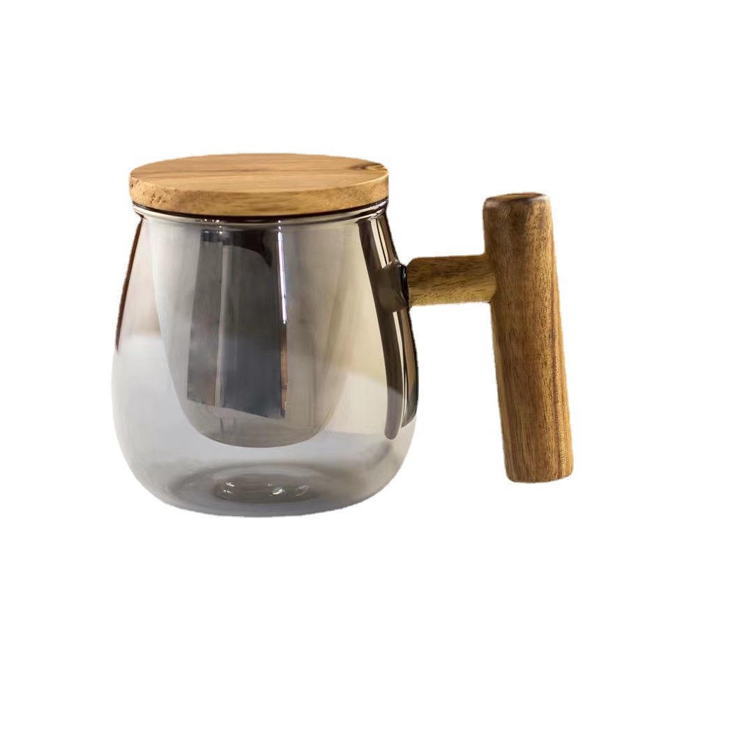Creativa simple colador taza de té de vidrio mango de madera personalidad de alta apariencia de Internet celebridad taza de agua regalo taza de té perfumada con tapa