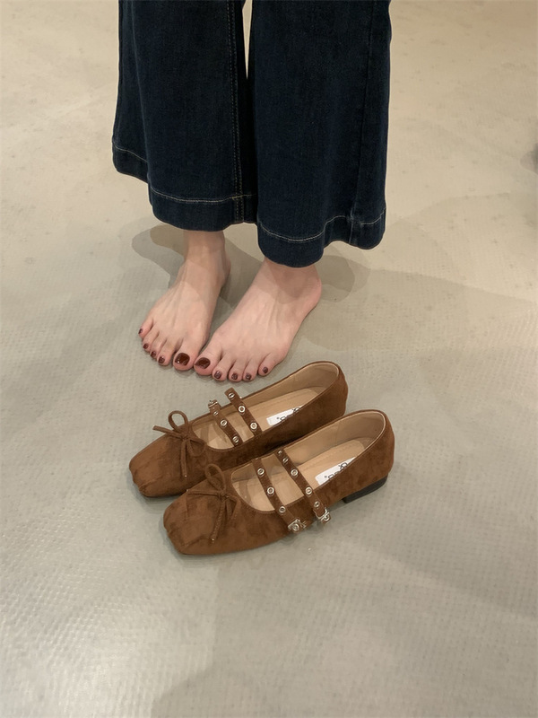 法式交叉皮带扣芭蕾舞鞋女2025新款红色玛丽珍鞋小香风蝴蝶结单鞋|undefined