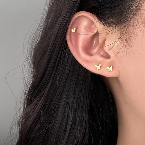 S925 Pure Silver Butterfly Earrings Mini Minimalist Women's Petite Exquisite Uncommon Design Sleep Without Removing Ear Bone Studs