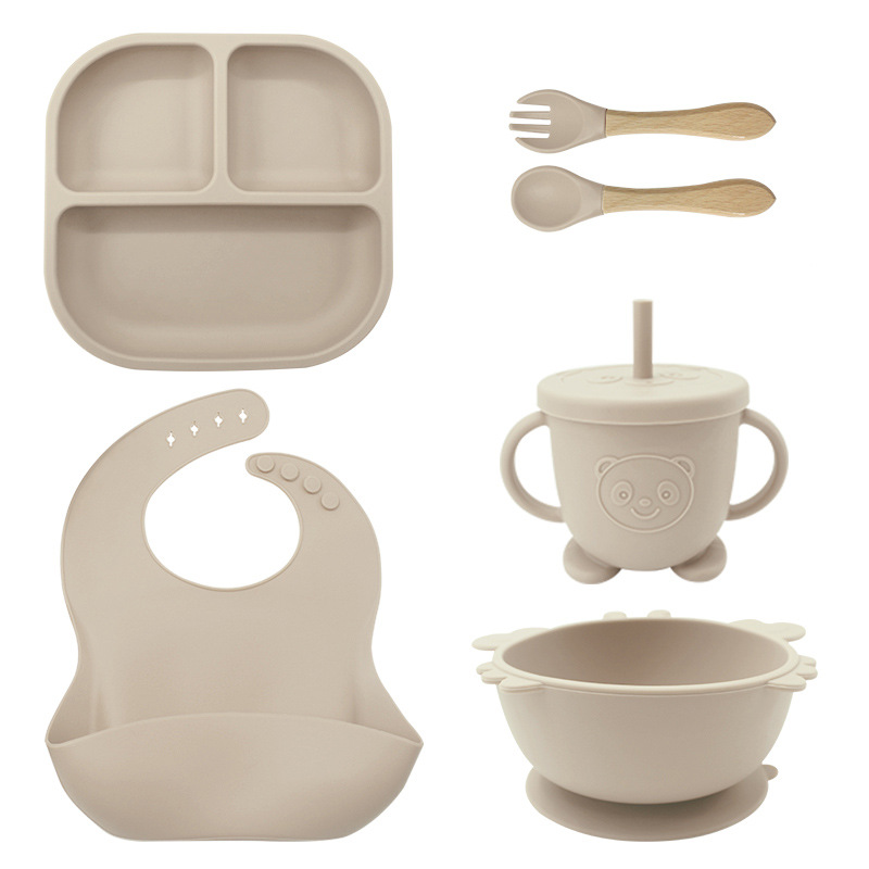 Juego de vajilla para niños suplemento de alimentos para bebés placa tenedor babero silicona británico compartimiento resistente a la caída comer lechón tazón