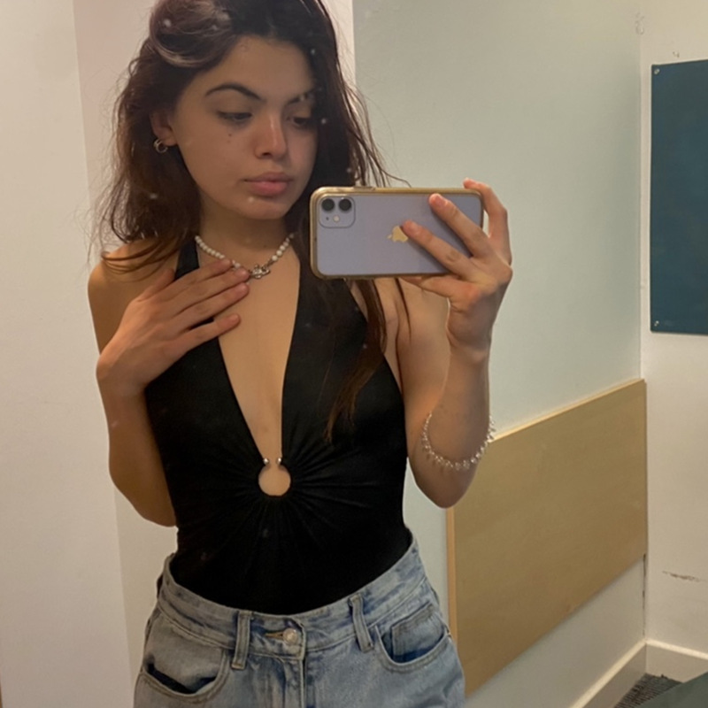 Ahagaga Europe and America Spice Girls sexy V-neck Sleeveless halter one-piece garment fashion Backless Versatile Self cultivation jacket