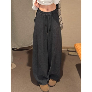 【浙江做工】灰色糯米香蕉弯刀裤女秋冬高腰休闲宽松显瘦加绒阔腿
