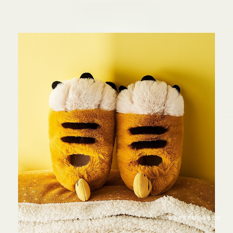 Children's Cotton Slippers Winter Boys Tiger Paws Autumn and Winter New Indoor Wool Slippers Baby Girls Cotton Shoes with Heels