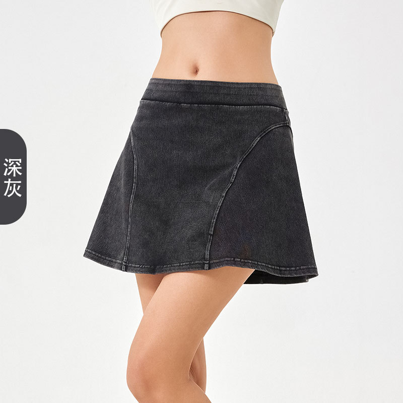 Otoño y invierno nuevo alto elástico falso de dos piezas denim falda de yoga para mujeres cintura alta adelgazamiento de caderas deportivas pantalones cortos de fitness