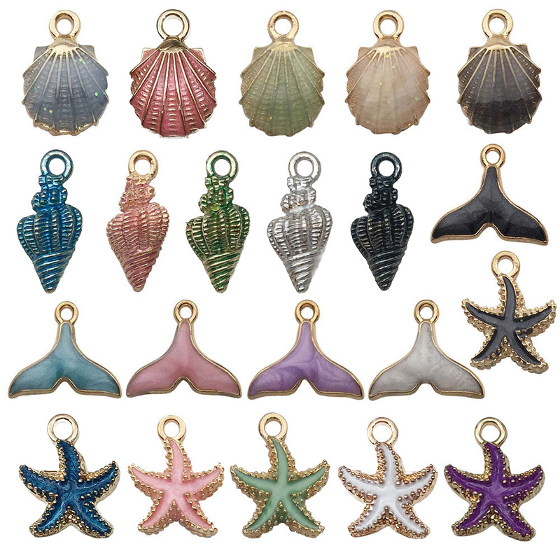 Cartoon conch shell starfish suit diy alloy drop oil jewelry accessories cross border key chain bracelet pendant