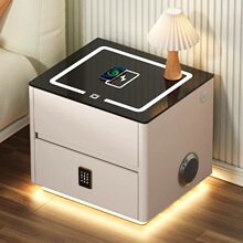 智能床头柜落地无线充电多功能指纹锁实木简约现代轻奢床边柜子