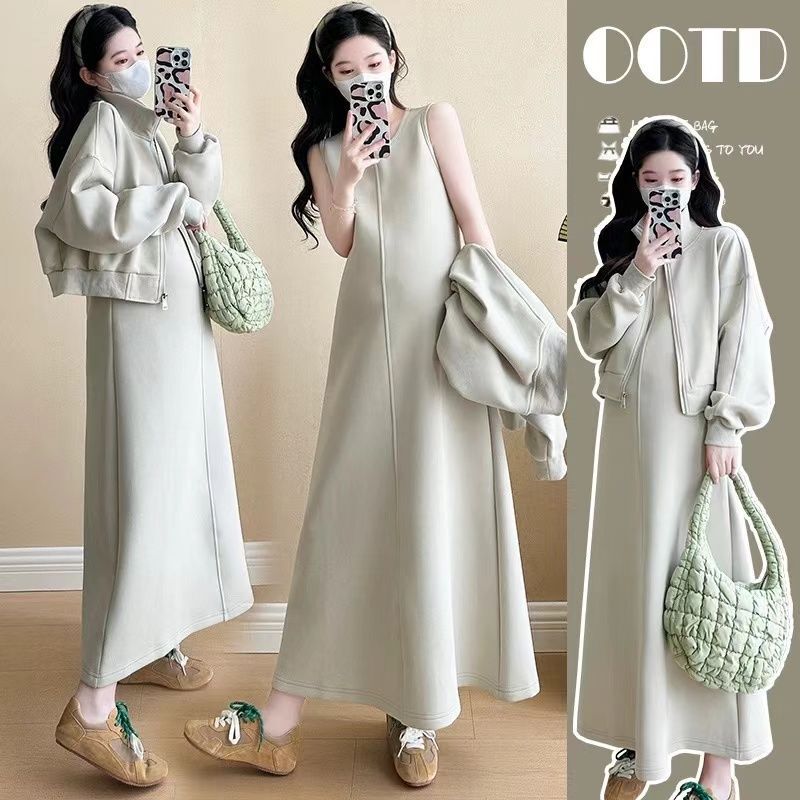 Maternity Wear Autumn New Fashion Style Sweatshirt Jacket Vest Skirt Two-Piece Suit Autumn and Winter Suit
