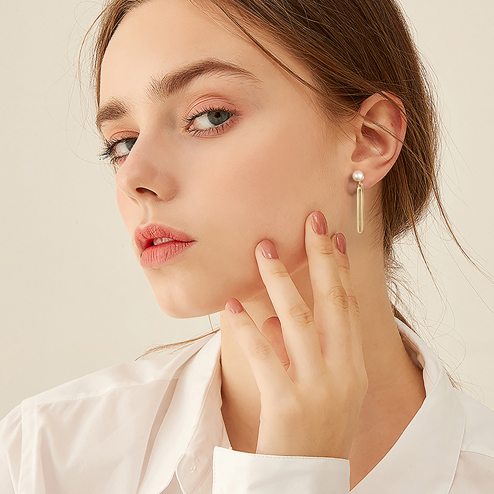Plated Gold Plating Process 925 Sterling Silver Ear Needle Material 1 Pair 925 Sterling Silver Freshwater Pearl Rectangle Drop Earrings