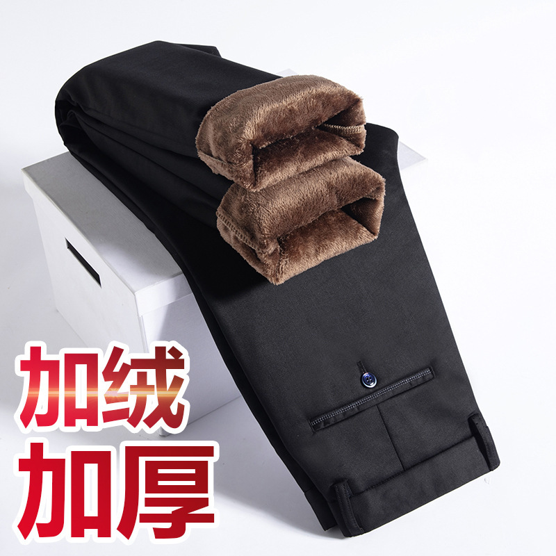 Winter New Warm Casual Pants Men's fleece-lined Thickened Business High-end Non-ironing Pants Long Pants Flannel Wholesale