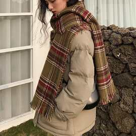 双面格子围巾女秋冬季时尚英伦风经典ins百搭长款加厚保暖披肩男