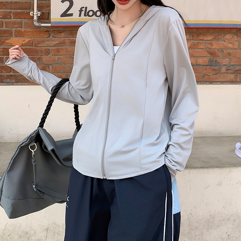 Cárdigan de Protección Solar en Seda de Hielo para Mujer Transpirable de Manga Larga para Verano