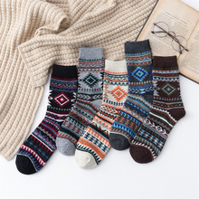 21新款亚马逊wish跨境秋冬加厚保暖女士兔羊毛袜欧美袜粗线大方块