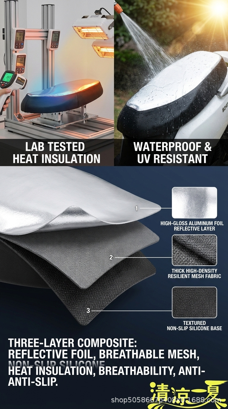 Electric Vehicle Seat Cover, Leather Waterproof Pad, Scooter Seat Cover, Sun Protection and Heat Insulation, Universal Rainproof Pad for Electric Bikes
