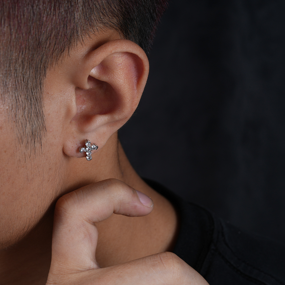 Cross-shaped Zircon Stud Earrings For Men And Women Elegant_voghion.com
