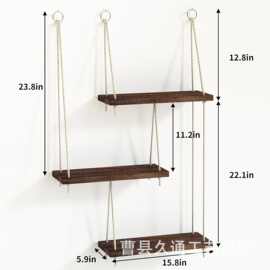 木质置物架客厅壁挂吊绳装饰架小型花架浴室用品整理架实木储物架