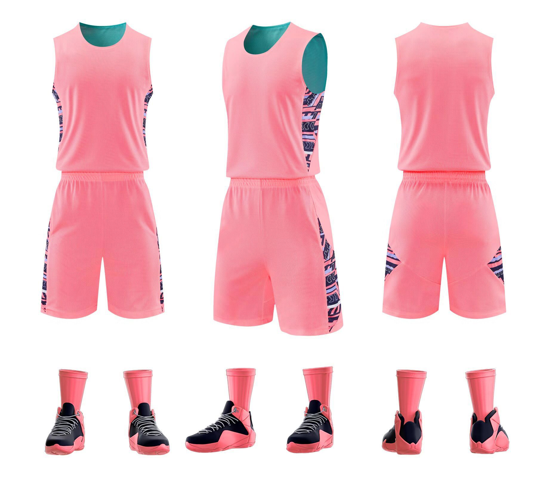 Nuevo conjunto de ropa de baloncesto de doble cara rápida secado transpirable de entrenamiento de baloncesto americano uniformes de equipo de juego de logotipo de impresión baloncesto