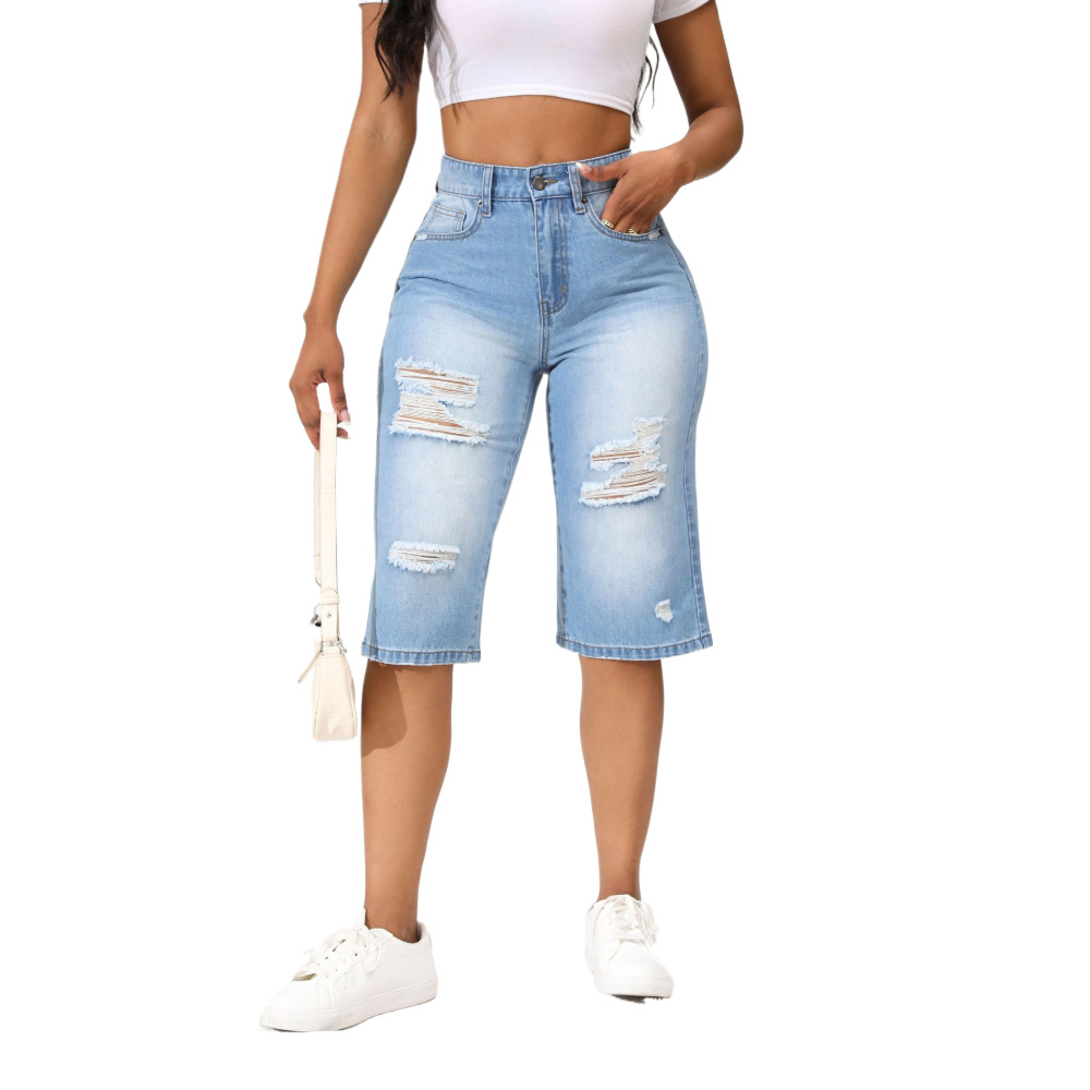 Ropa de Mujer Independiente Europea y Americana 2025, Jeans Rotos Elásticos de Alta Calidad, Novedades de Verano Transfronterizas en Existencia para Dropshipping