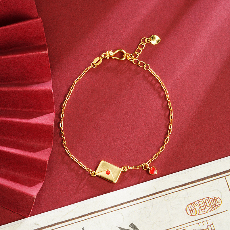 Nuevo chino vietnamita pulsera de oro de arena ligera de lujo goteo de aceite carta de amor pulsera de amor rojo mujer simple joyas de alta calidad al por mayor