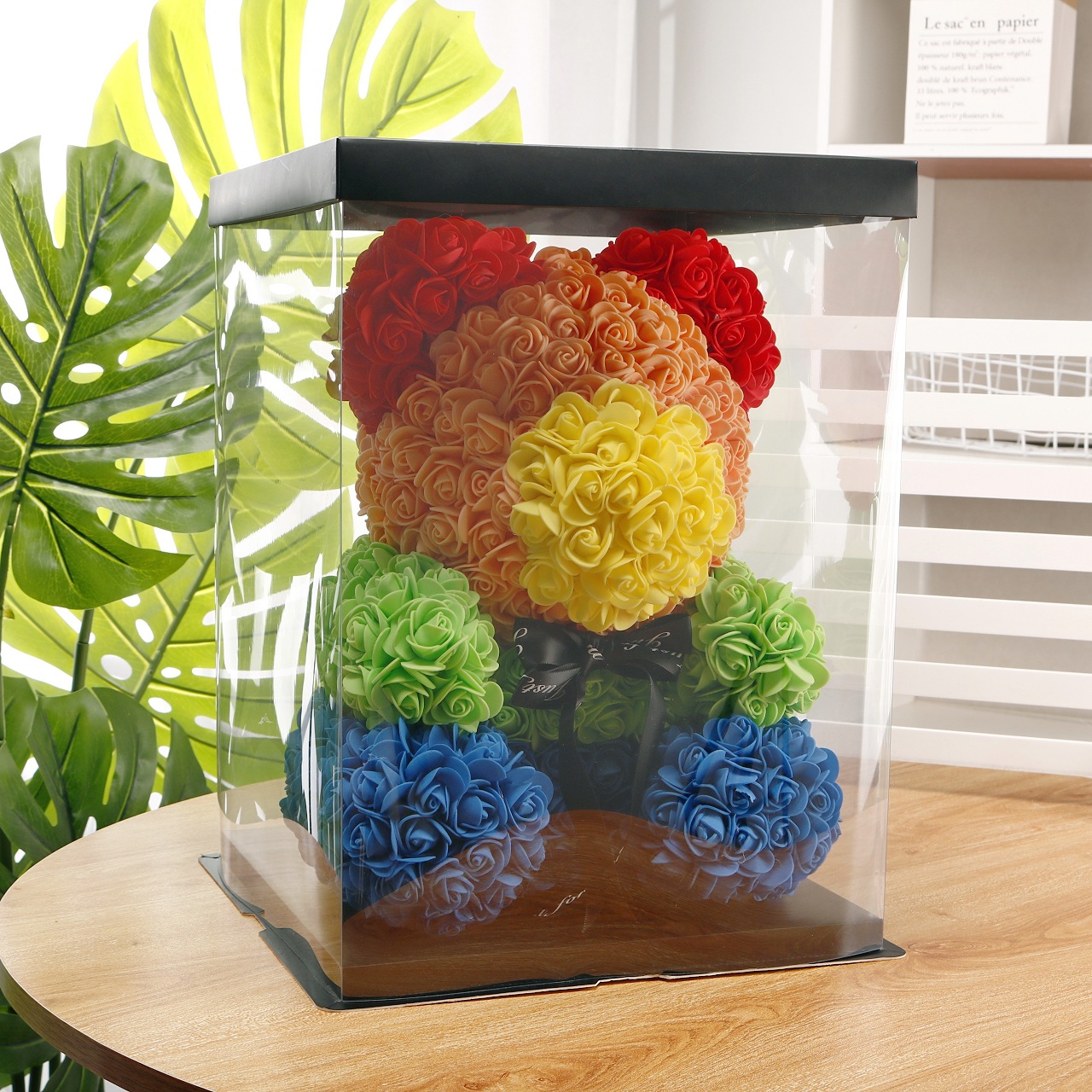 Flor preservada oso rosa 520 regalo del Día de San Valentín tienda de flores supermercado PE espuma flor abrazo oso rosa