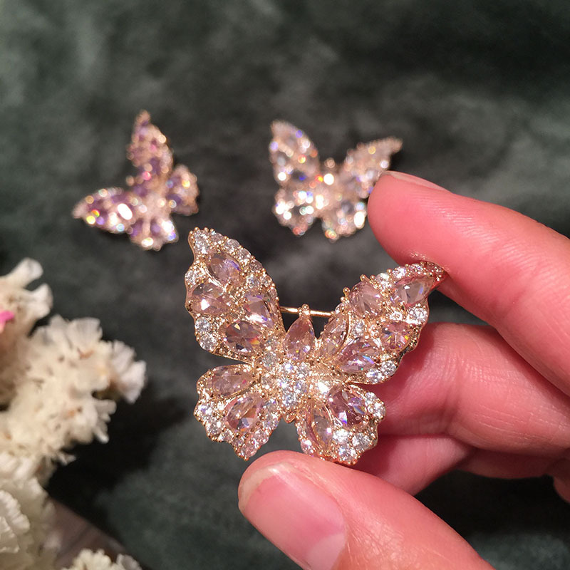 Broche diamant papillon couleur rose violetpicture4