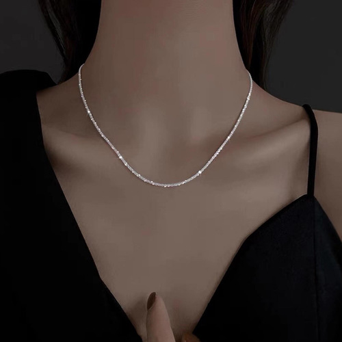 S925 sterling silver sparkling baby's breath choker necklace for women simple internet celebrity choker clavicle chain necklace