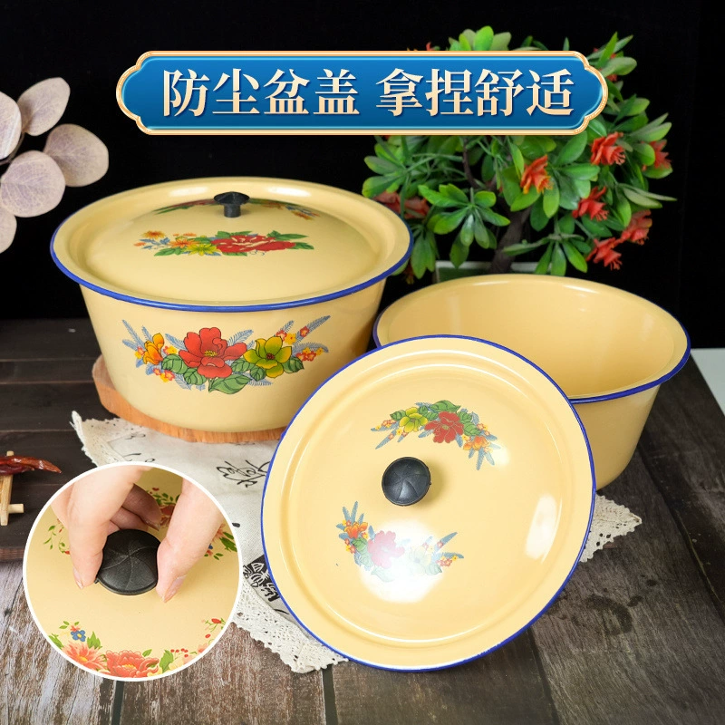 Старинная эмалированная миска с крышкой, суповая кастрюля, эмалированная чаша для фарширования пельменей, миска для приправ, для варки лекарств, углублённая простая сковорода/чаша
