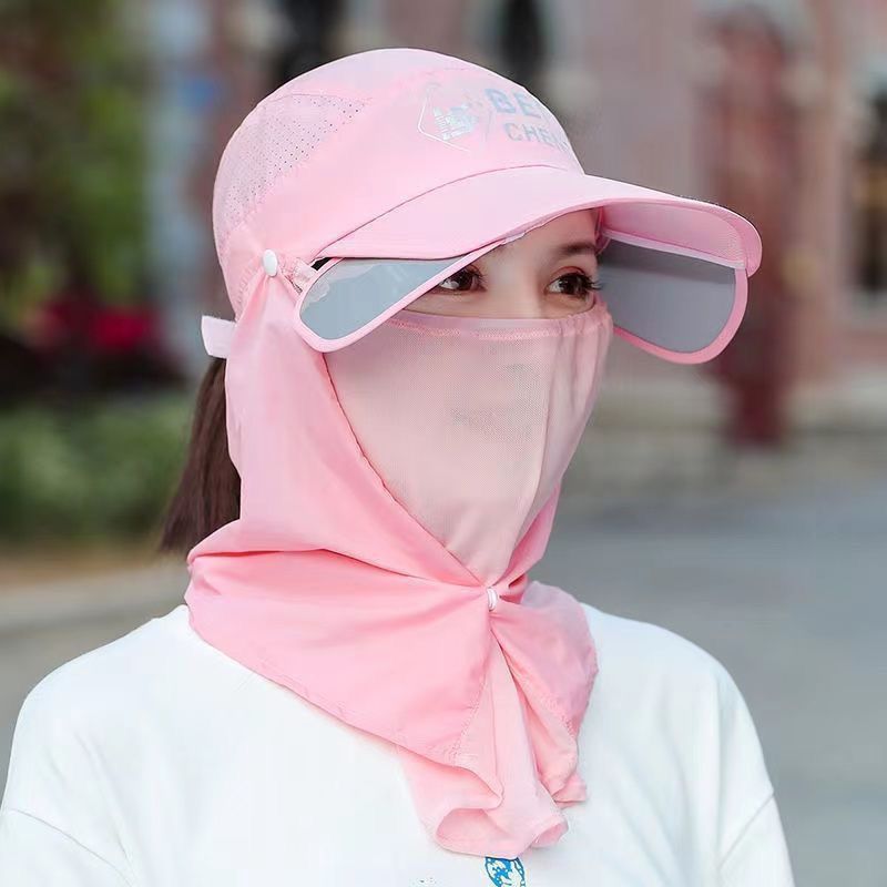 夏の日焼け止め帽子女性の顔を隠すベールマスク三合一帽子自転車防風紫外線防止屋外採茶帽|undefined