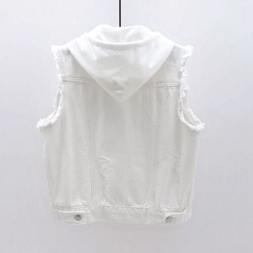 Women's Stylish Summer Jeans Vest, New Slimming and Versatile Korean Version Student Hoodie Sweatshirt, White Short Sleeve Outerwear
