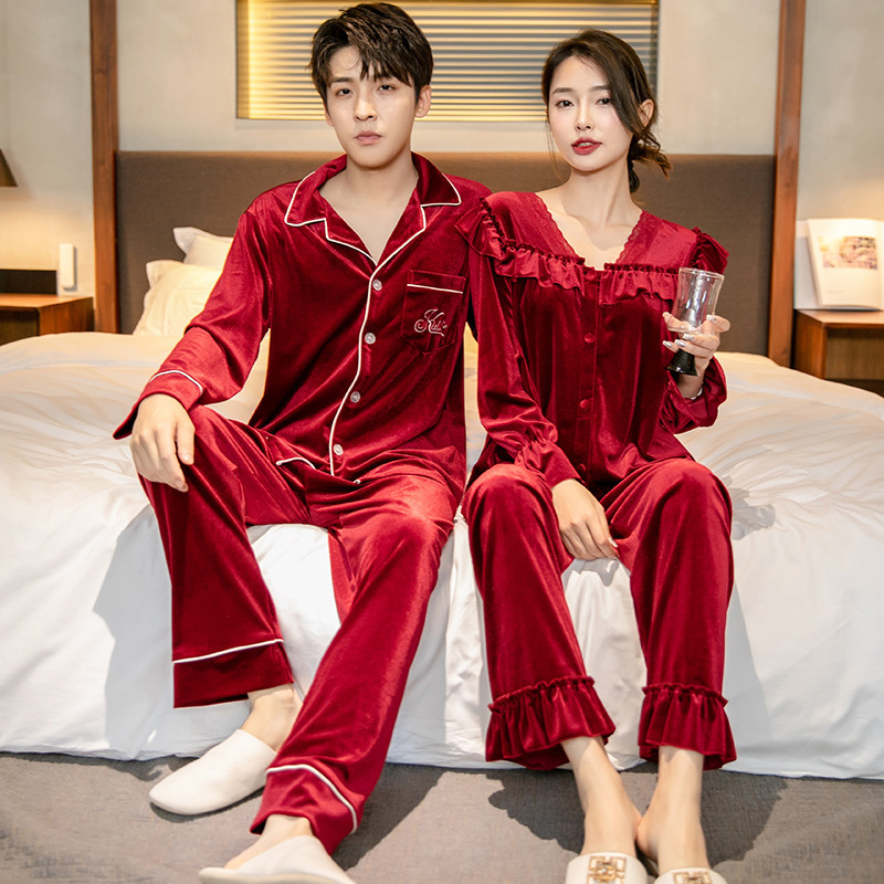 カシミヤのパジャマ女性春と秋の長袖カップルの高級感があります。