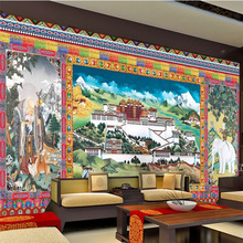 藏式壁纸吉祥四瑞藏传文化客厅电视背景墙纸西藏布达拉宫装饰壁画