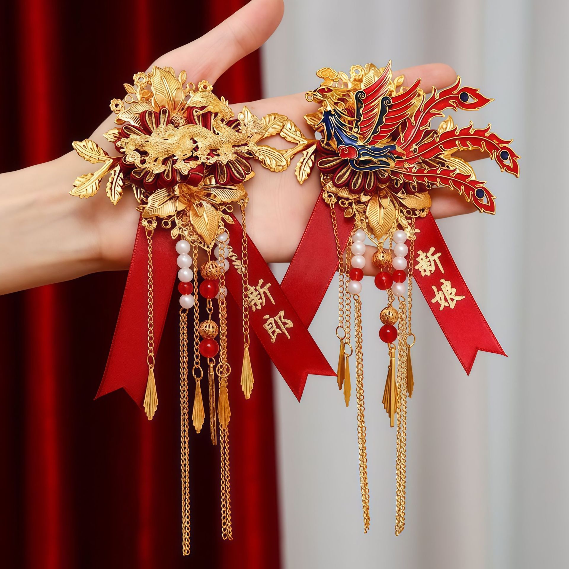 结婚胸花龙凤婚纱礼服新郎新娘婚礼花束高级感胸前一对家人全套