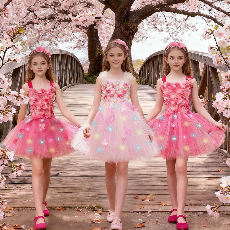 Children's Dress Performance Dress 2025 New Sleeveless Flower Fairy Fashion Princess Dress Girls Tutu Skirt